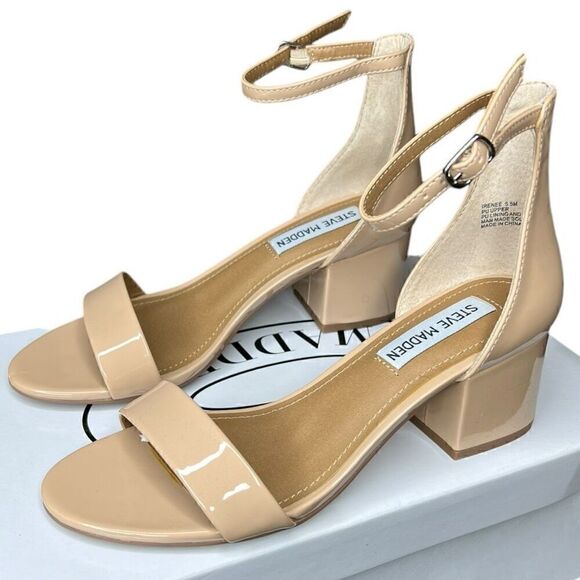 NEW Steve Madden Women's Irenee Blush Patent Leather Heeled Sandal 5.5 - Picture 1 of 11
